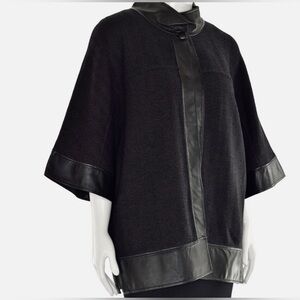 St. John Knit Leather Trimmed Sweater Jacket